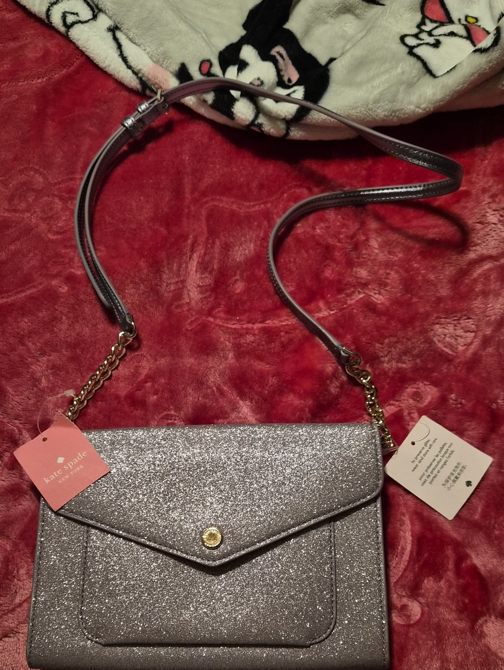 kate spade Silver Glitter Crossbody with Gold Chain Accent